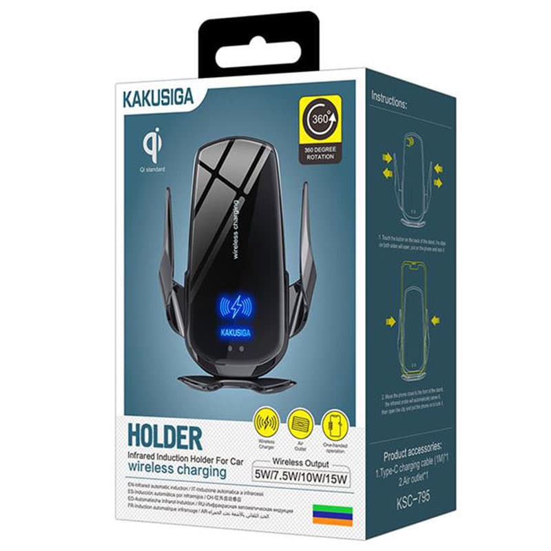 Kaku (KSC-795) - Suport Auto Wireless, cu cleme laterale, Ventilatie, Black 1