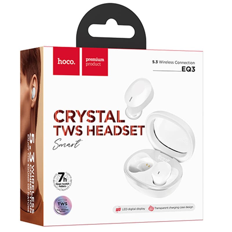 Hoco (EQ3) - Casti Wireless, Ear Buds, BT 5.3, 150h StandBy, 150mAh, Smart True, Milky White 1
