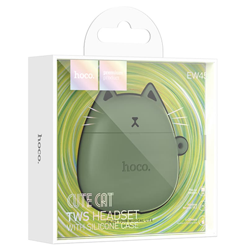 Hoco (EW45) - Casti Wireless, Ear Buds, BT 5.3, 200mAh, + Husa CatCase, Forest/GREEN 1