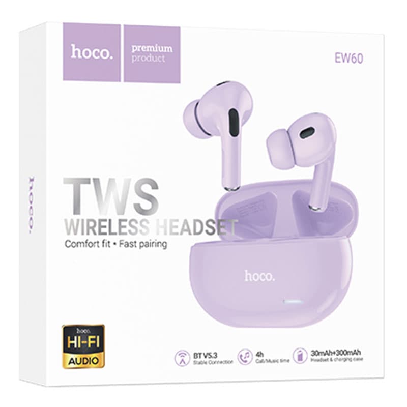 Hoco (EW60) - Casti Wireless, Ear Buds, BT 5.3, 150h StandBy, 300mAh, HiFi, Norman, Purple 1
