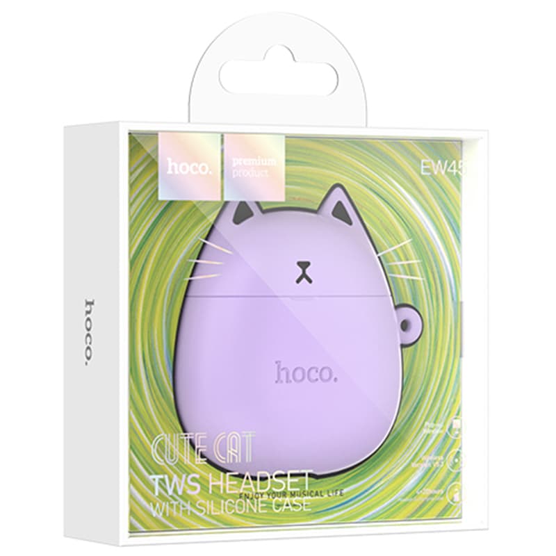 Hoco (EW45) - Casti Wireless, Ear Buds, BT 5.3, 200mAh, + Husa CatCase, Lilac/Blue 1