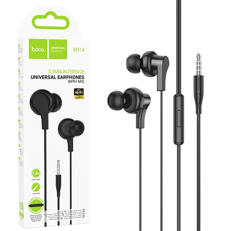 Hoco (M114) - Casti cu Fir, In Ear, 3.5mm, 1.2m, Mic &amp; Volume Key, Black 1