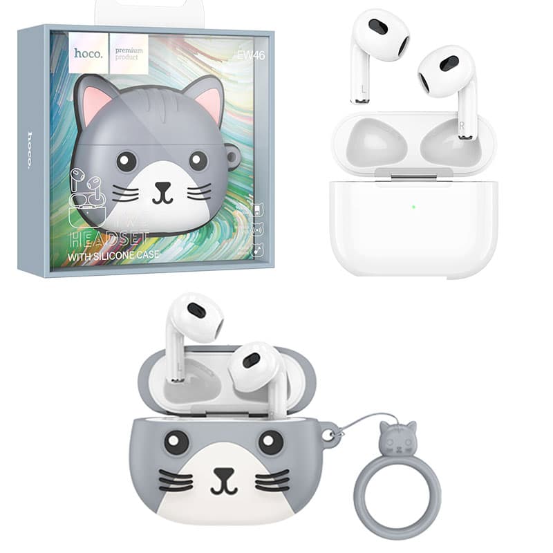 Hoco (EW46) - Casti Wireless, Ear Buds, BT 5.3, 150h StandBy, 300mAh, Cat Case, Grey MYSTERY 1