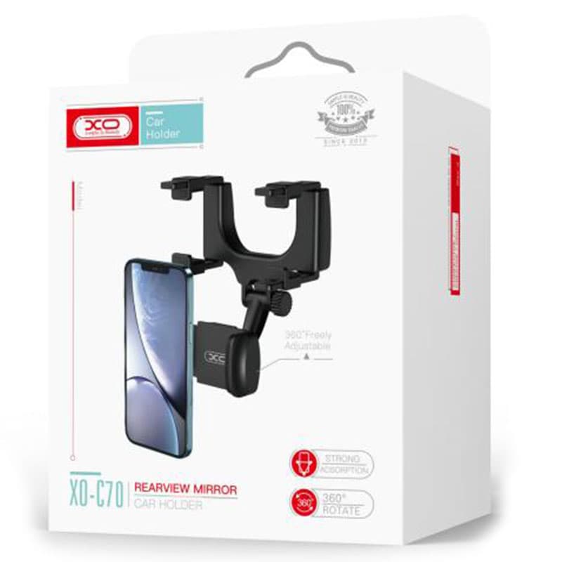 XO (C70) - Suport Auto, cu cleme laterale, montaj Oglinda Retrovizoare, MultiAngle, Black 1