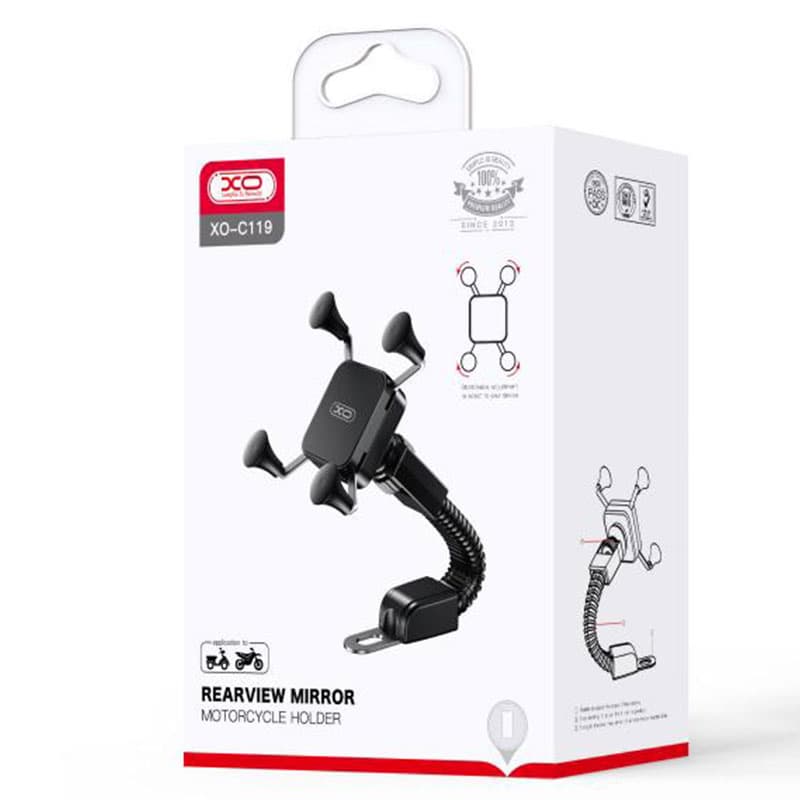 XO (C119) - Suport Moto/Bike, cu cleme laterale, montaj Oglinda, MultiAngle, brat flexibil, Black 1