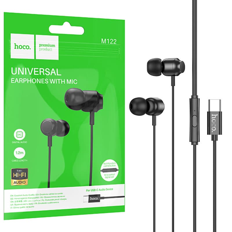 Hoco (M122) - Casti cu Fir, In Ear, USB-C, 1.2m, Mic &amp; Volume Key, HiFi, Black 1