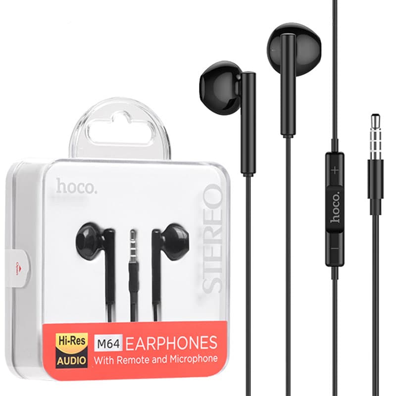 Hoco (M64) - Handsfree, In Ear, 3.5mm, 1.2m, Driving, Mic &amp; Volume Key, HiFi, Black 1