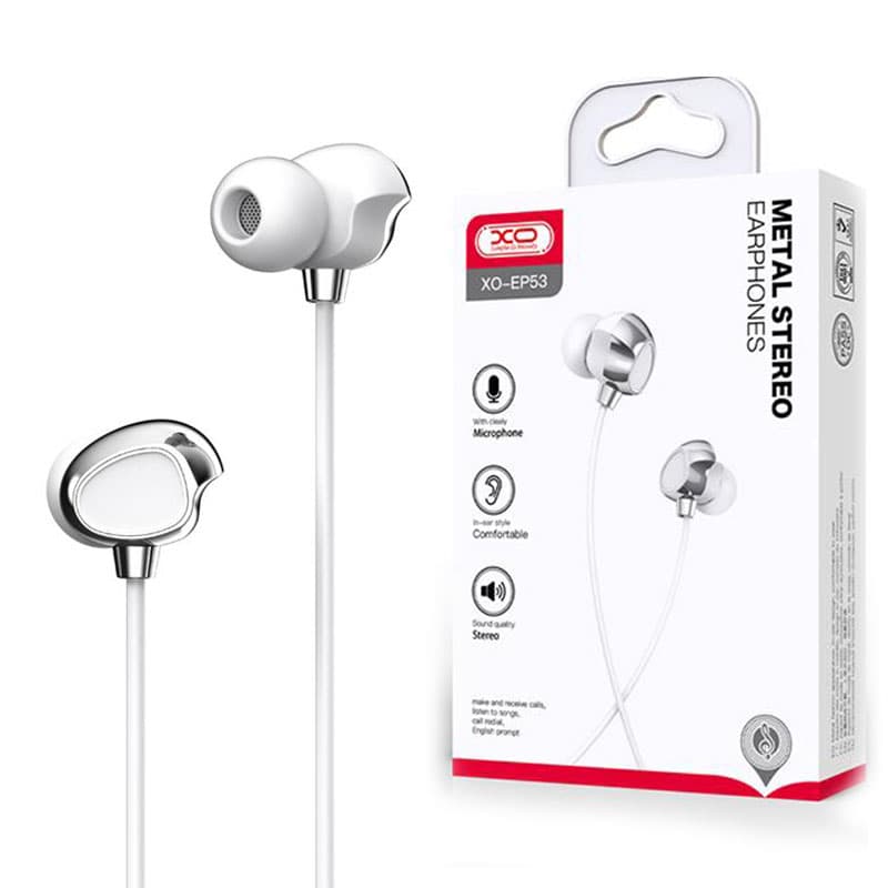XO (EP53) - Casti cu Fir, In Ear, 3.5mm, 1.2m, Mic &amp; Volume Key, HiFi, White 1