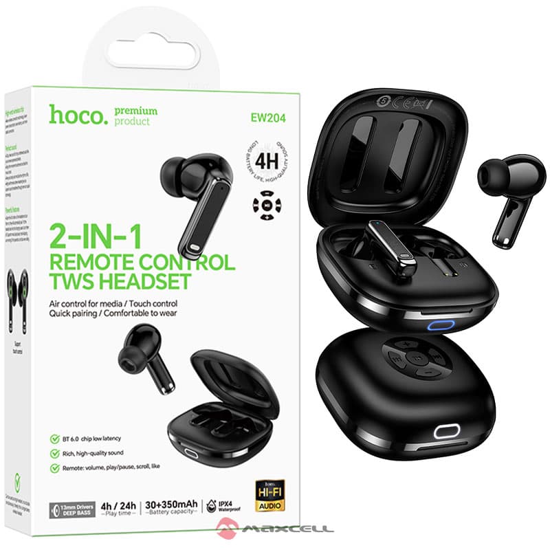 Hoco (EW204) - Casti Wireless, BT 6.0, EarBuds cu 2 in 1,350mAh. Black 1