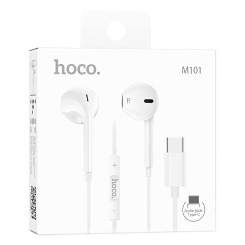 Hoco (M101) - Casti cu Fir, In Ear, USB-C, 1.2m, Mic &amp; Volume Key, HiFi, White 1