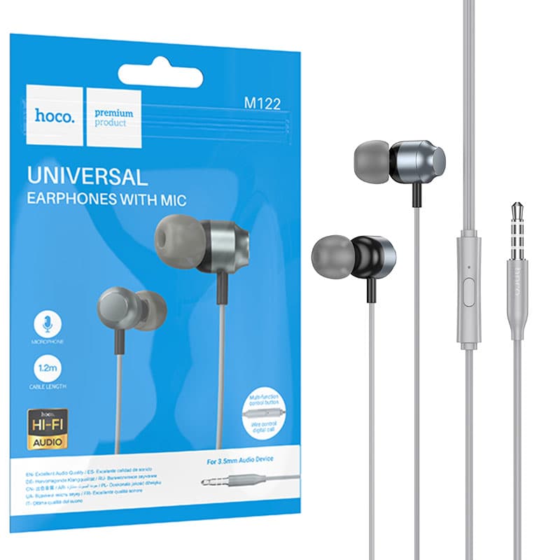 Hoco (M122) - Casti cu Fir, In Ear, 3.5mm, 1.2m, Mic &amp; Volume Key, HiFi, Grey 1