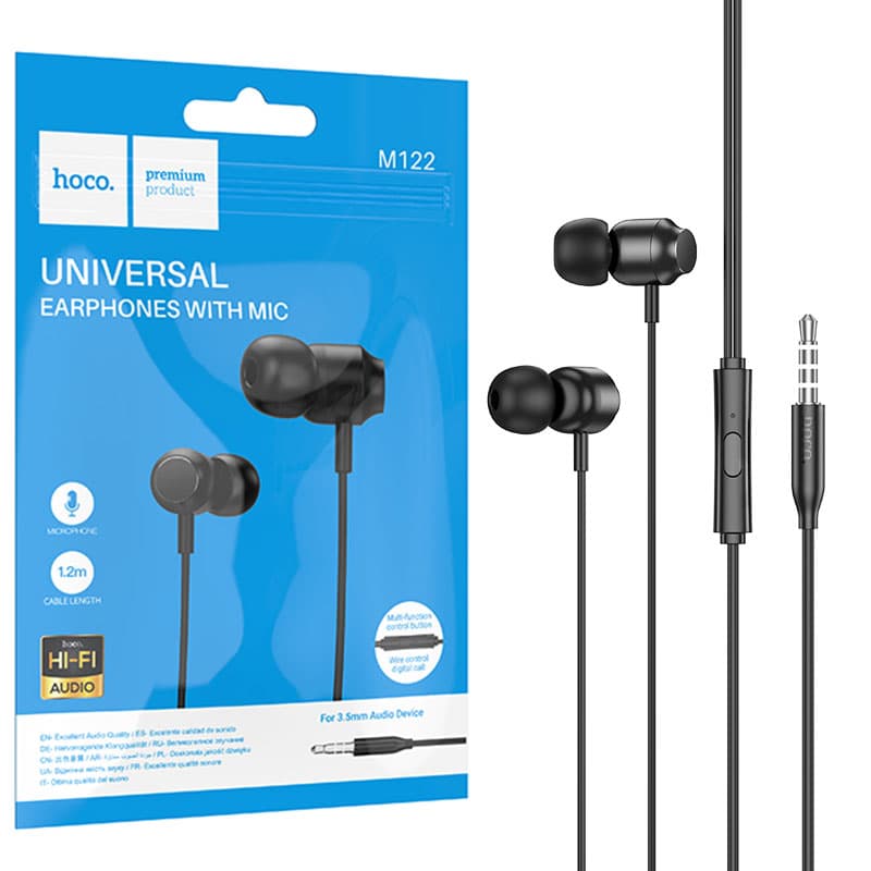 Hoco (M122) - Casti cu Fir, In Ear, 3.5mm, 1.2m, Mic &amp; Volume Key, HiFi, Black 1
