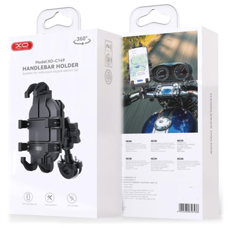 XO (C149) - Suport Moto/Bike, cleme laterale, montaj Ghidon, Anti-Shock, MultiAngle, Black 1