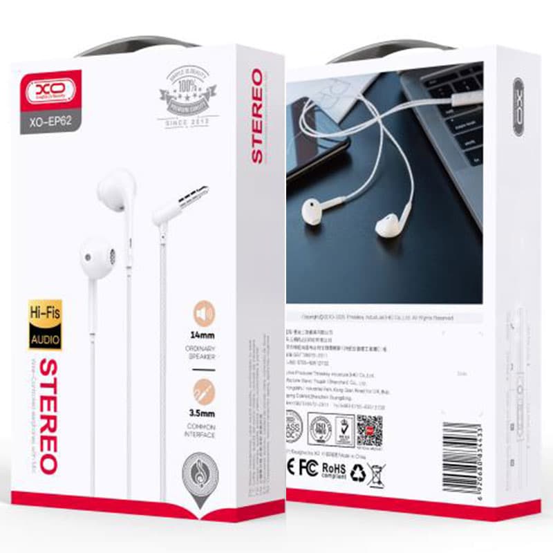 XO (EP62) - Casti cu Fir, In Ear, 3.5mm, 1.2m, Mic &amp; Volume Key, HiFi, White 1