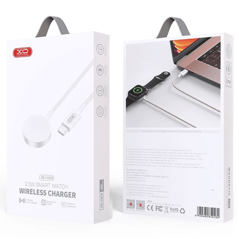 XO (CX016) - Incarcator Wireless, iWatch, 5W, Qi Charging, Cablu USB-C, 1m, White 1