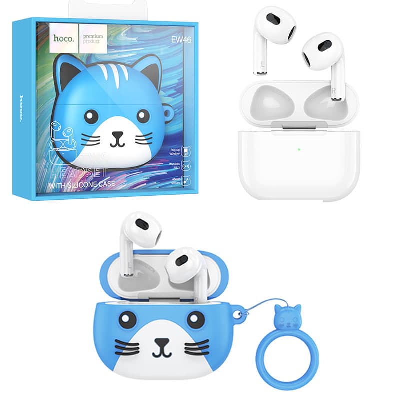 Hoco (EW46) - Casti Wireless, Ear Buds, BT 5.3, 150h StandBy, 300mAh, Cat Case, Blue DODGE 1