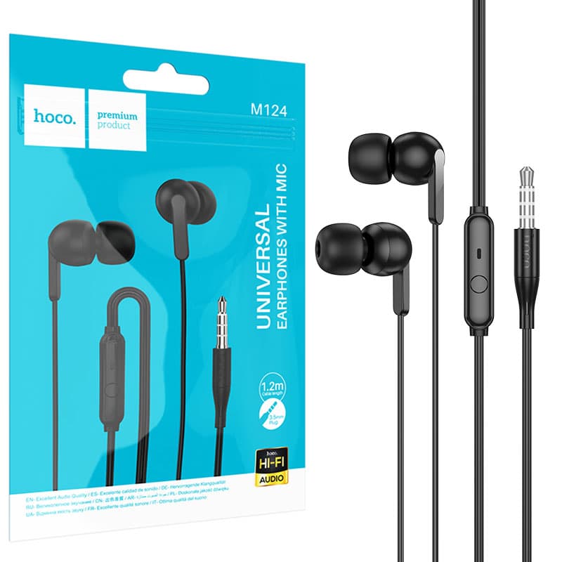 Hoco (M124) - Casti cu Fir, In Ear, 3.5mm, 1.2m, Mic &amp; Volume Key, HiFi, Black 1