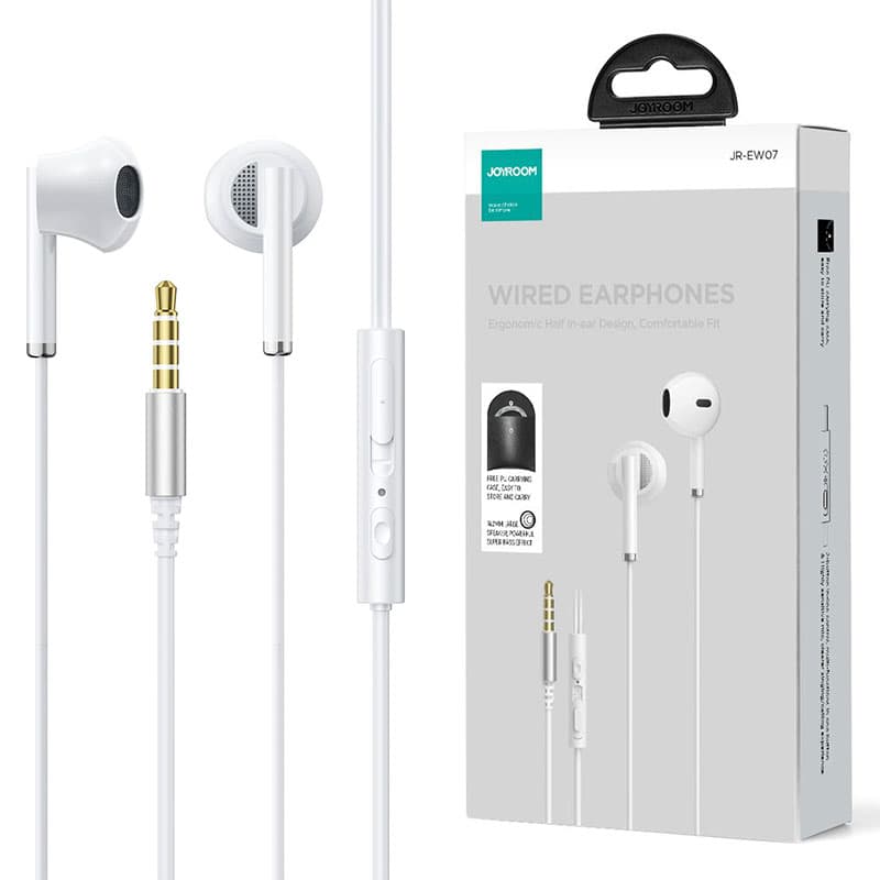 Joyroom (JR-EW07) - Casti cu Fir, In Ear, 3.5mm, 1.2m, Mic &amp; Volume Key, HiFi + Husa, White 1