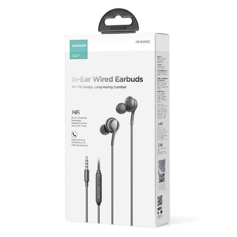 Joyroom (JR-EW02) - Casti cu Fir, In Ear, 3.5mm, 1.2m, Mic &amp; Volume Key, HiFi, Black 1