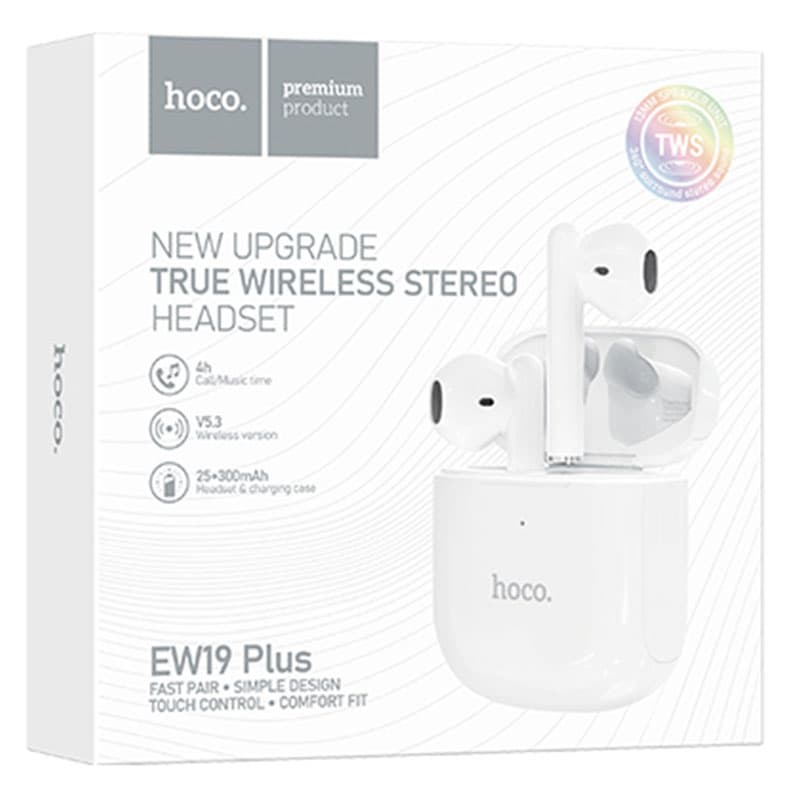 Hoco (EW19 Plus) - Casti Wireless, Ear Buds, BT 5.3, 180h StandBy, 300mAh, Delighted, White 1