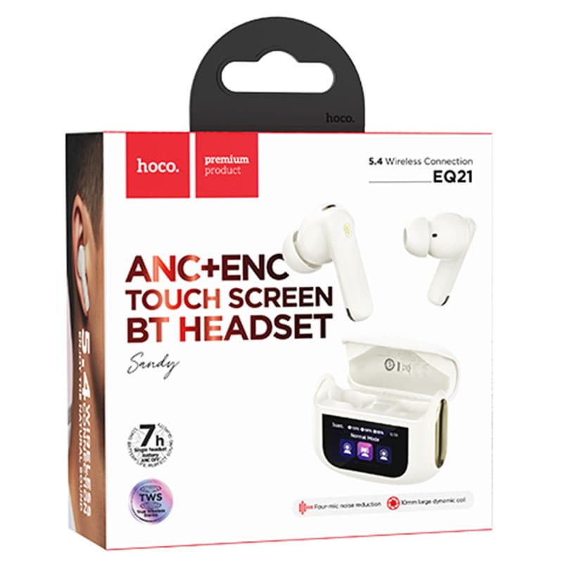 Hoco (EQ21) - Casti Wireless, Ear Buds, BT 5.4, 40/400mAh, ANC+ENC, Touchscreen, Cloudy/White 1