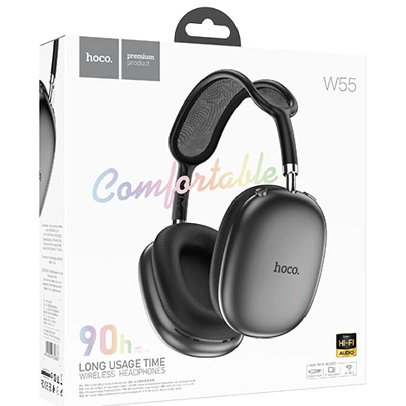 Hoco (W55) - Casti Wireless, Over Ear, BT 5.4, 200h StandBy, TF Card, Grey 1
