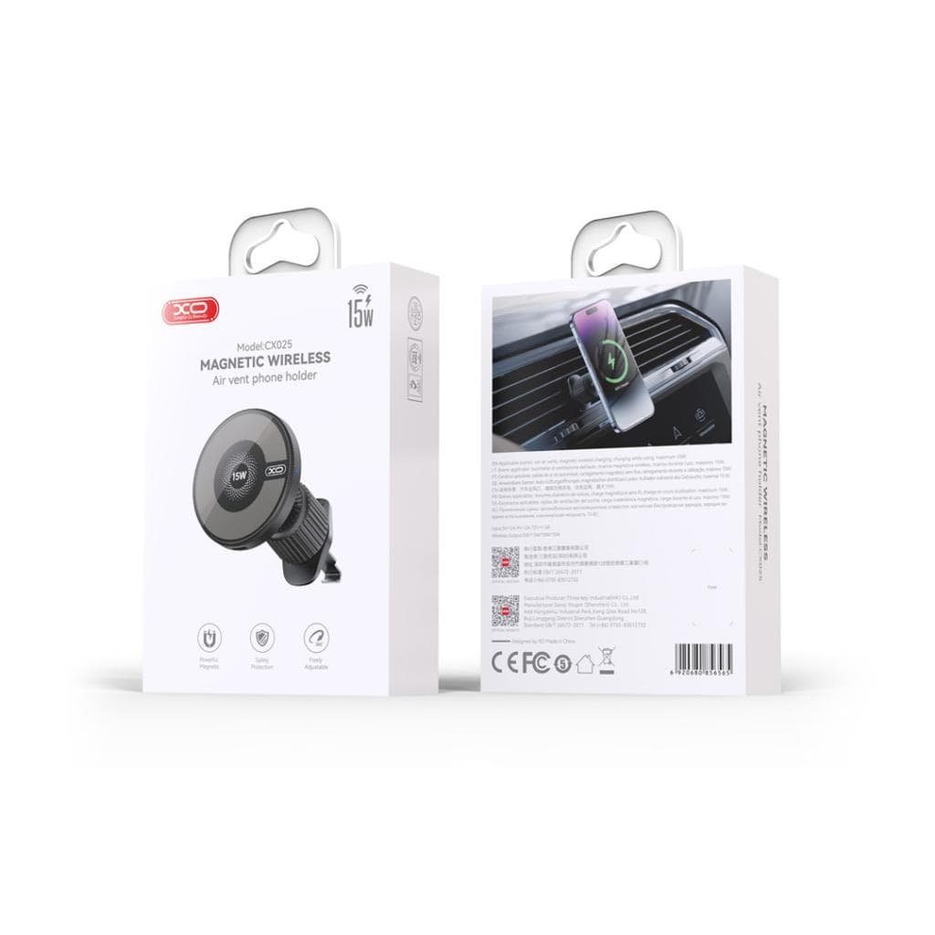 XO (CX025) - Suport Auto cu incarcare Wireless, Ventilatie, MultiAngle, PullCliPhone, Black 1