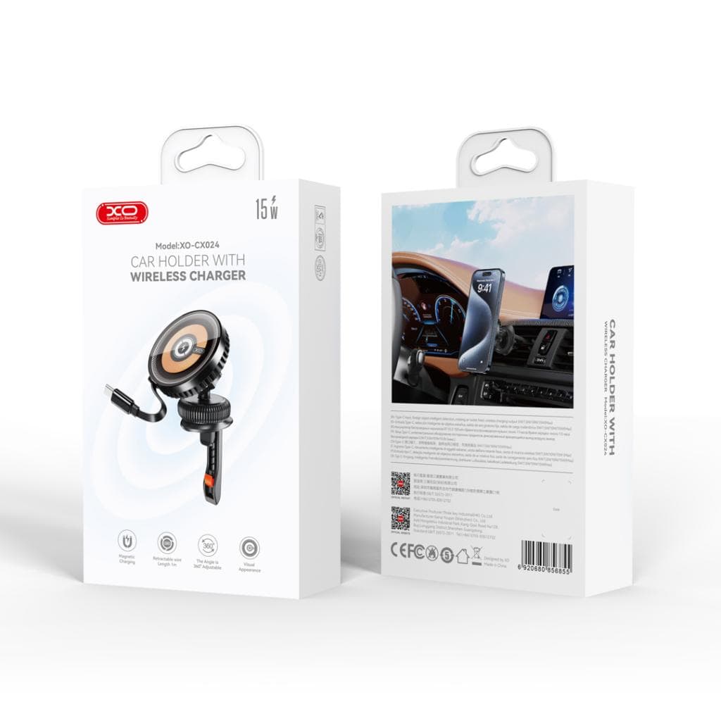 XO (CX024) - Suport Auto cu incarcare Wireless, Ventilatie, MultiAngle, Black 1