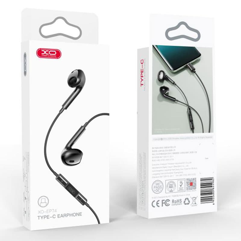 XO (EP74) - Casti cu Fir, In Ear, USB-C, 1.2m, Mic &amp; Volume Key, HiFi, Black 1