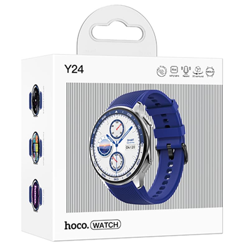 Hoco (Y24) - Ceas SmartWatch, Sport, BT 5.3, AMOLED functie de apel, 390mAh, Multilanguage, Blue 1