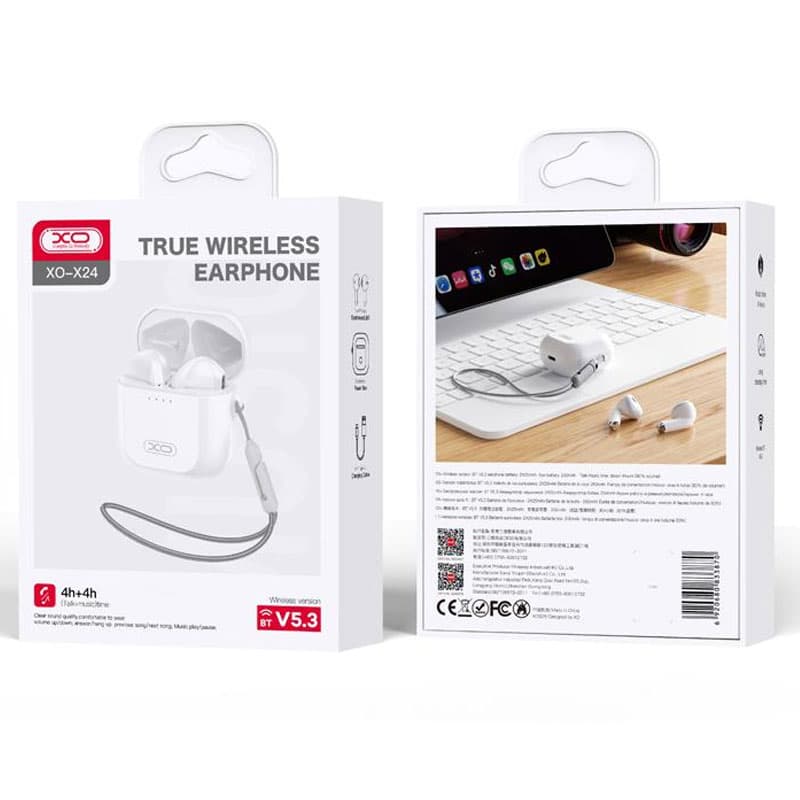 XO (X24) - Casti Wireless, Ear Buds, BT 5.3, 200h StandBy, 300mAh, Lanyard, White 1