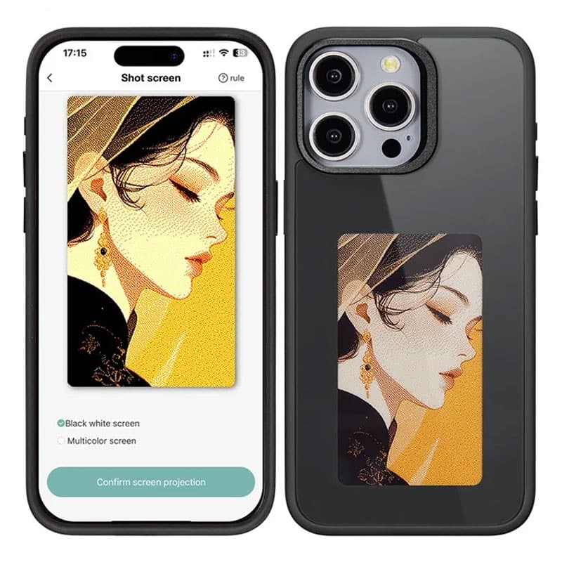 Husa InkLed » iPhone 14 / 13, ShockProof, cu Ecran Digital, Microfiber, PC Plus TPU, Black 1