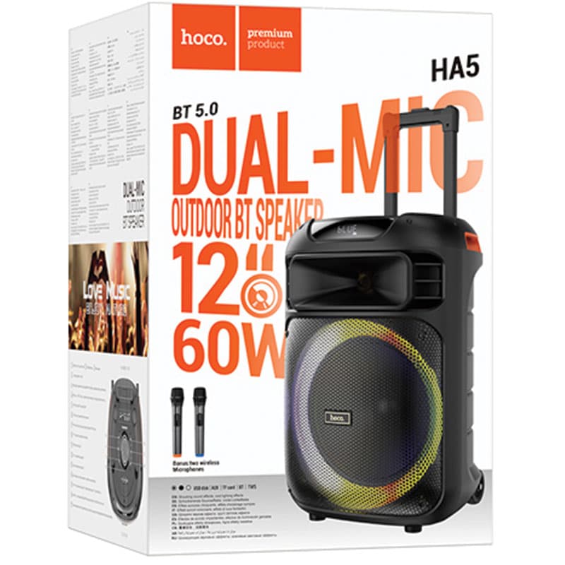 Hoco (HA5) - Boxa Portabila, Outdoor, cu 2 microfoane, 7000mAh, TF Card, 60W, Black 1