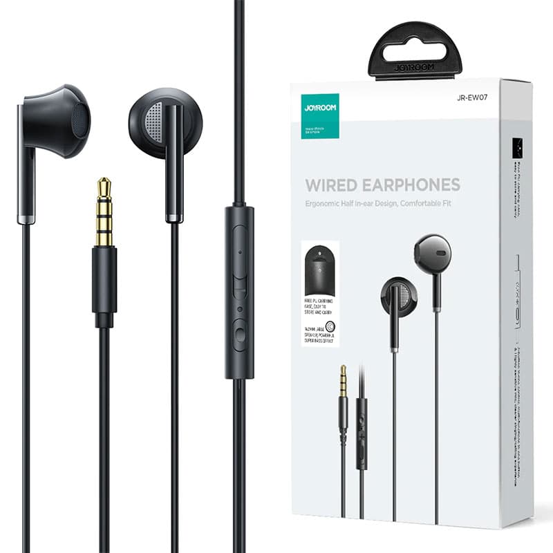 Joyroom (JR-EW07) - Casti cu Fir, In Ear, 3.5mm, 1.2m, Mic &amp; Volume Key, HiFi + Husa, Black 1