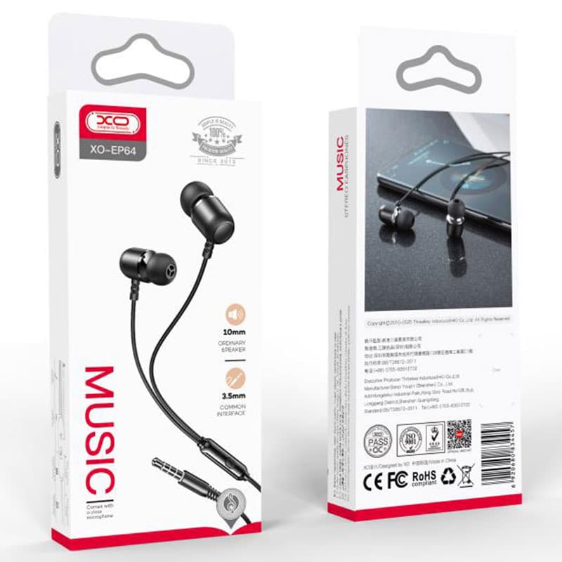 XO (EP64) - Casti cu Fir, In Ear, 3.5mm, 1.2m, Mic &amp; Volume Key, HiFi, Black 1