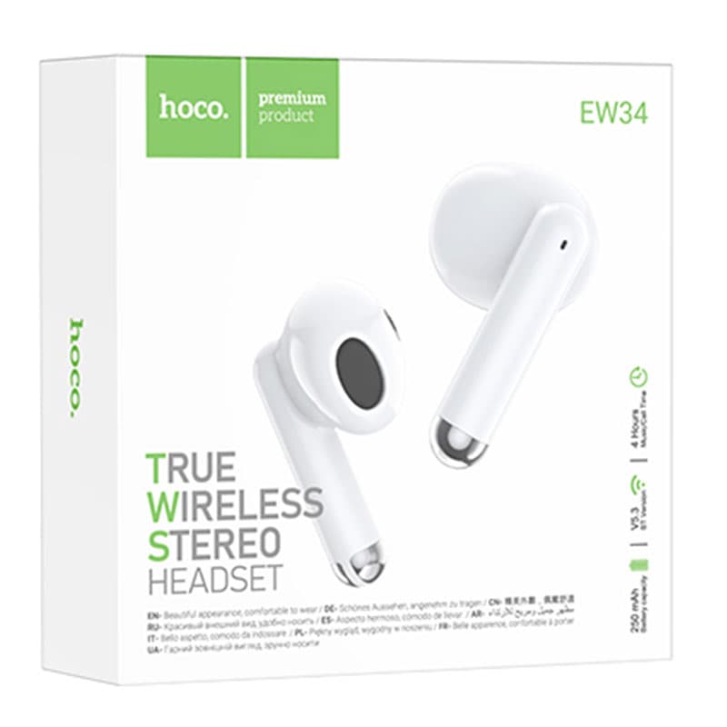 Hoco (EW34) - Casti Wireless, Ear Buds, BT 5.3, 150h StandBy, 250mAh, Full, White 1