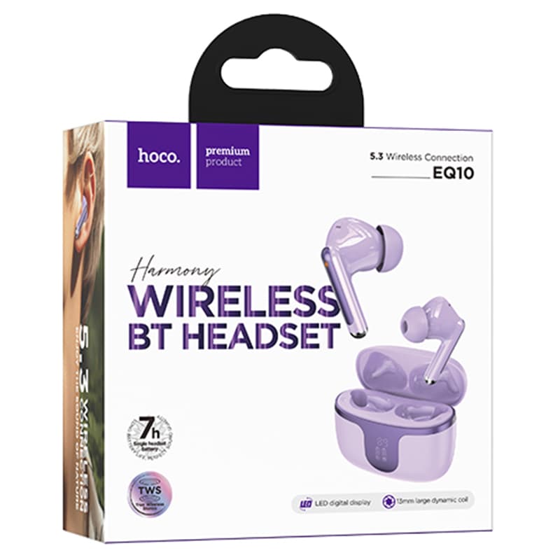 Hoco (EQ10) - Casti Wireless, Ear Buds, BT 5.3, 180h StandBy, 300mAh, Power LED, Harmony, Purple 1