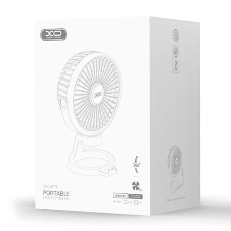 XO (MF78) - Mini ventilator de birou, reincarcabil, 4", 3 viteze, 1200MAh, White 1