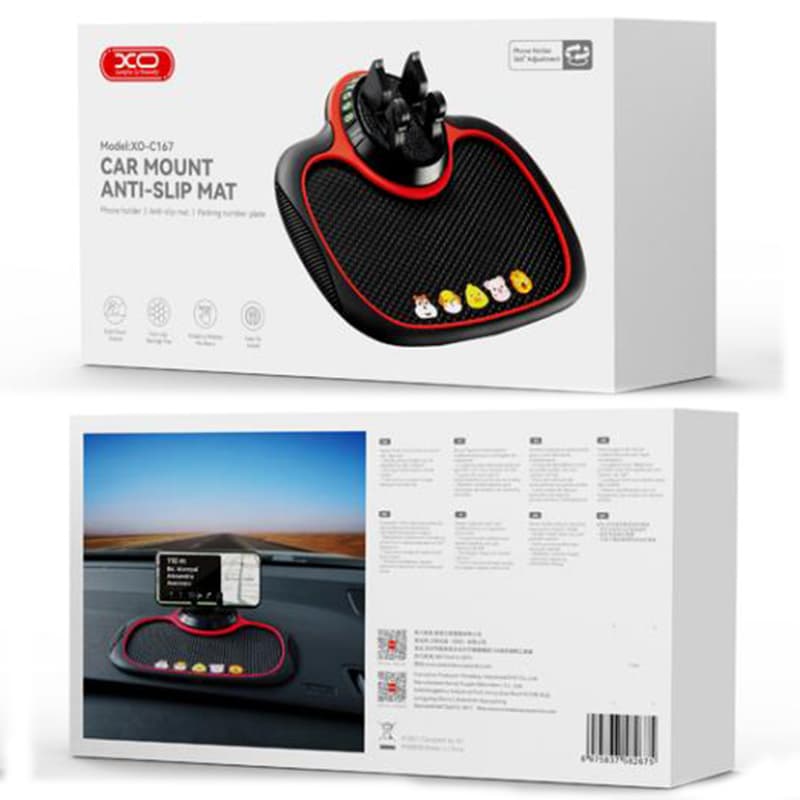 XO (C167) Pad Auto antialunecare + Suport telefon + Numar de parcare temporar, Red/Black 1