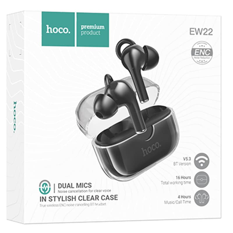 Hoco (EW22) - Casti Wireless, Ear Buds, BT 5.3, 150h StandBy, 300mAh, ENC Noise, Cantante, Black 1