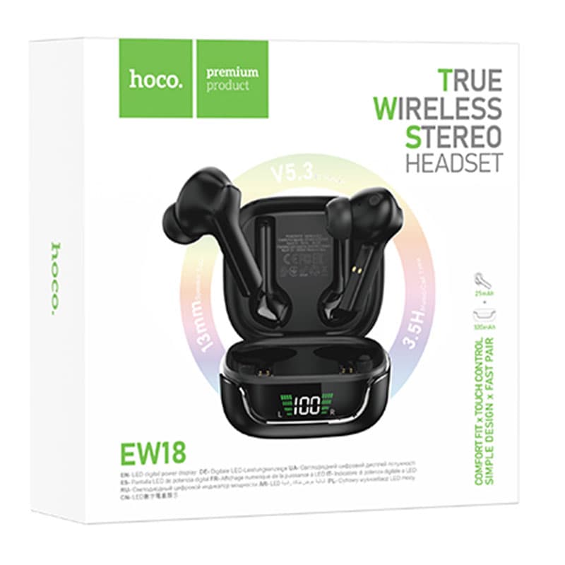 Hoco (EW18) - Casti Wireless, Ear Buds, BT 5.3, 150h StandBy, 300mAh, Wireless Case, Black 1