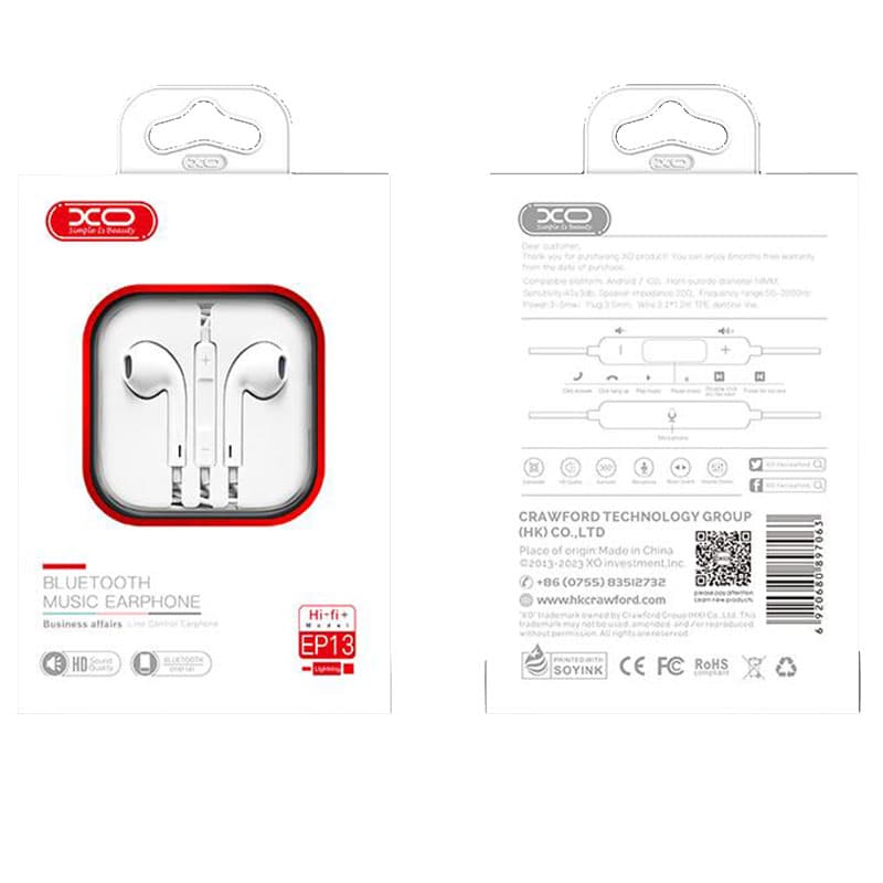 XO (EP13) - Casti cu Fir, In Ear, Lightning, 1.2m, BT Conect Pop-Up, HiFi, White 1