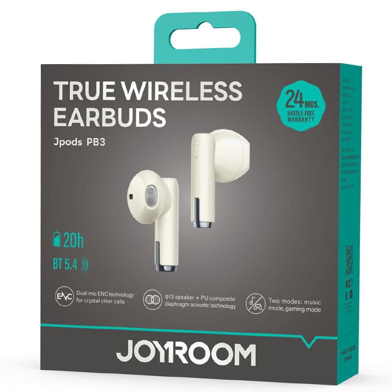 Joyroom (JR-PB3) - Casti Wireless, Ear Buds, BT 5.4, 25/300mAh, 6h, Power LED, Waterproof, BEIGE 1