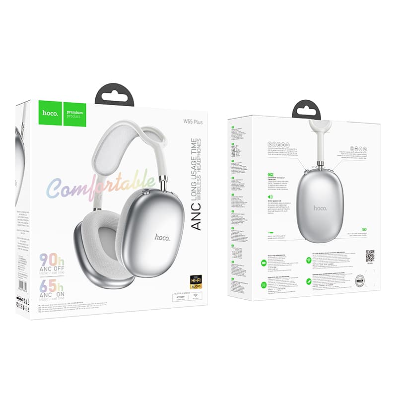 Hoco (W55 Plus) - Casti Wireless, Over Ear, Bt5.4, ANC, 45h StandBY, Silver 1