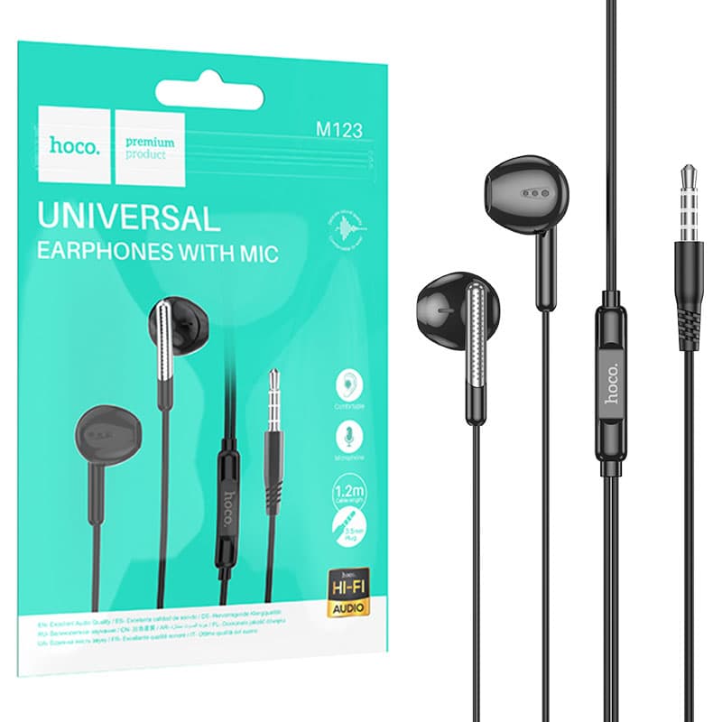 Hoco (M123) - Casti cu Fir, In Ear, 3.5mm, 1.2m, Mic &amp; Volume Key, HiFi, Black 1