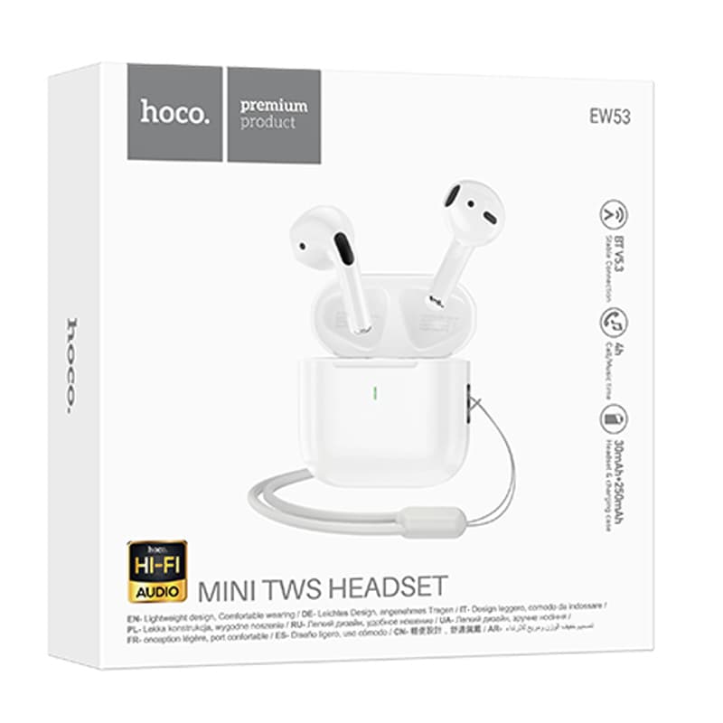 Hoco (EW53) - Casti Wireless, Ear Buds, BT 5.3, 150h StandBy, 250mAh, Lanyard, Lucky, White 1