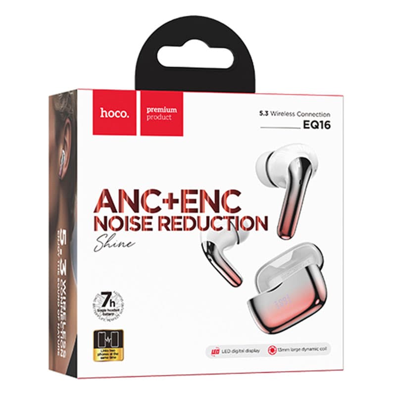 Hoco (EQ16) - Casti Wireless, Ear Buds, BT 5.3, 180h StandBy, 320mAh, ANC, Glaze, Red 1
