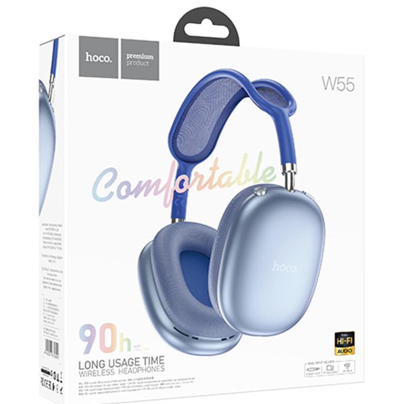 Hoco (W55) - Casti Wireless, Over Ear, BT 5.4, 200h StandBy, TF Card, Blue 1