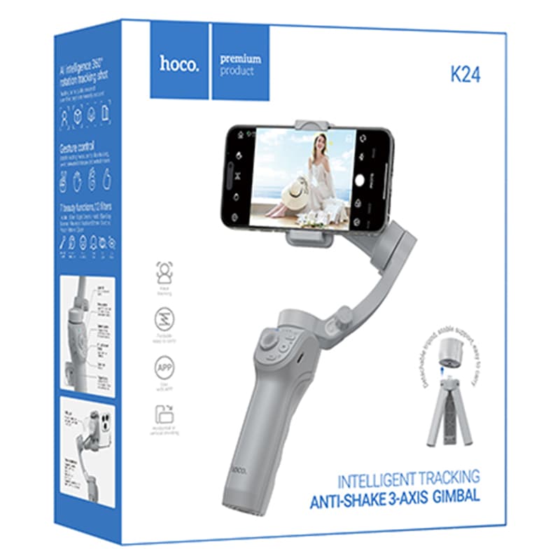 Hoco (K24) - Suport telefon cu Stabilizator 3 axe, tiPhone Gimbal, BT 5.2, 3600mAh, Grey 1