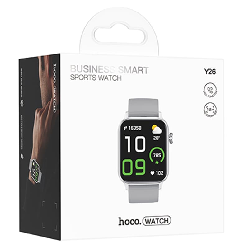 Hoco (Y26) - Ceas SmartWatch, Sport, BT 5.0, functie de apel, 230mAh, Multilanguage, Silver 1